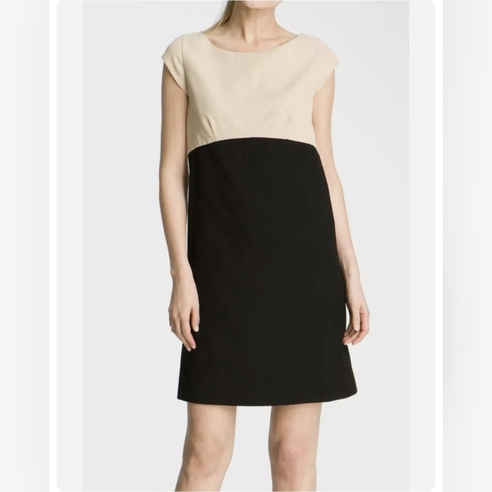 Kate Spade Womens Black Maya Colorblock 100% Wool Cap Sleeve Career Dress Sz 00